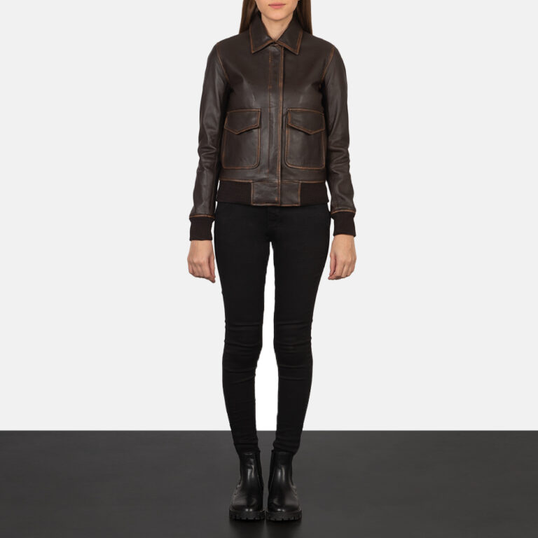 Womens Westa A-2 Brown Leather Bomber Jacket Full Length-2-1659377741149